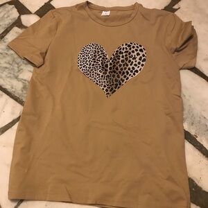Tan Short-Sleeve Tee with Leopard Heart Graphic